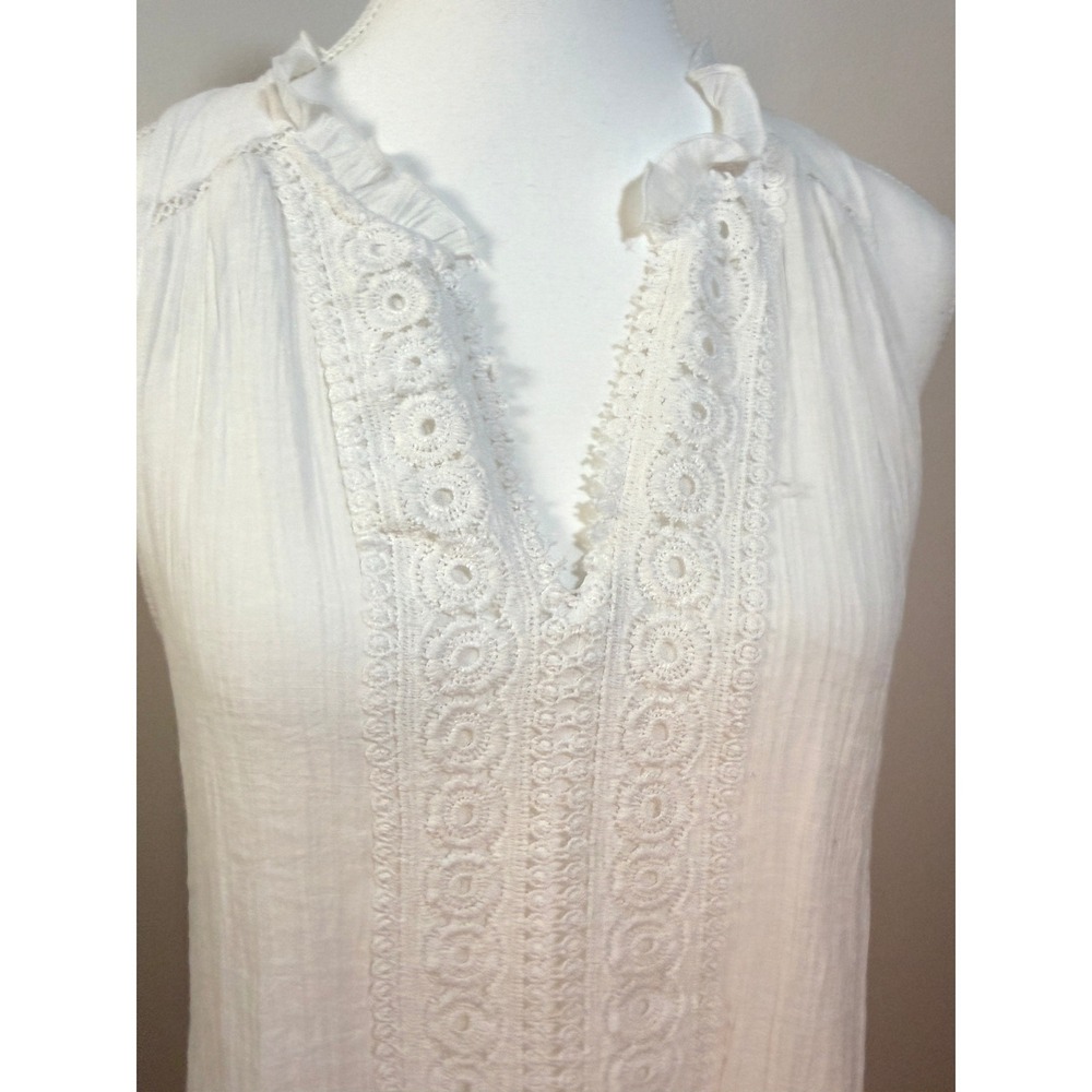Indigo Rose Midi Dress Large White Crochet Lace Trim Sleeveless Gauze Boho Beach - Picture 2 of 9
